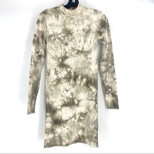 Tie Dye Ribbed Mock Neck Fitted Mini Dress